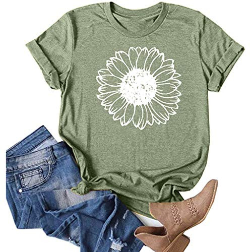 Womens Graphic Tee Summer Short Sleeve Sunflower Shirts Loose Casual Graphic T Shirt Tops -S  Light Green-