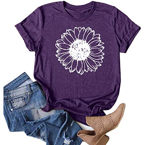Womens Graphic Tee Summer Short Sleeve Sunflower Shirts Loose Casual Graphic T Shirt Tops -S  Purple-