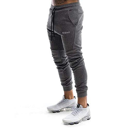 Wangdo Men_s Slim Jogger Gym Pants Comfortable Tapered Athletic Sweatpants Casual Running Fitness Track Pants with Pockets-Dark Grey-XL-