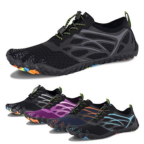 Water Shoes Mens Womens Quick Dry Beach Swim Shoes Barefoot Pool Aqua Socks Shoes for Surf Diving Outdoor Hiking Walking Water Sport -Black JB  40-