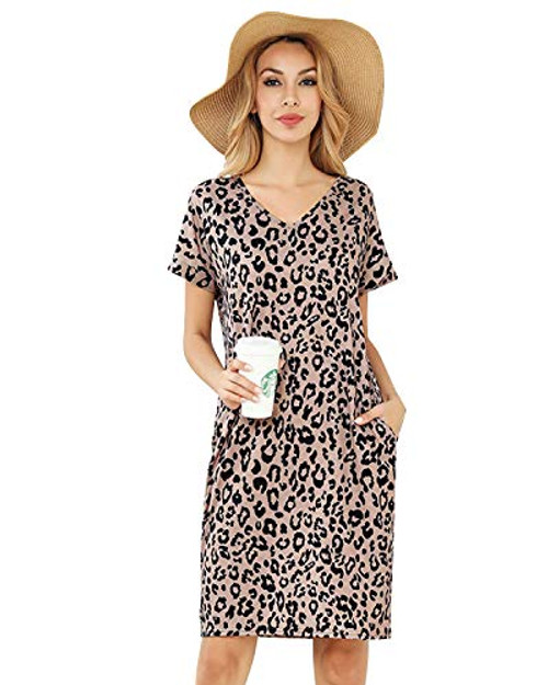SOLERSUN Dresses with Pockets  Women_s Summer Casual Short Sleeve Floral Printed V Neck T-Shirt Dressed with Pockets Leopard XL SOLERSUN Dresses with Pockets  Women_s Summer Casual Short Sleeve Floral Printed V Neck T-Shirt Dressed with Pockets Leopard XL
