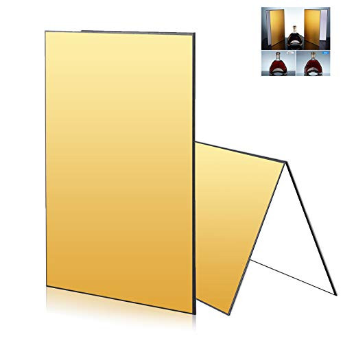 Meking 2 Pack 17 x 12 Inch 3 in 1 Light Reflector Photography Cardboard  Studio Foldable Light Diffuser Board for Still Life Product and Food Photo Shooting - Black  White and Gold