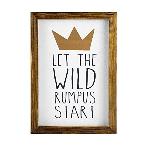 DONL9BAUER Let The Wild Rumpus Start Wooden Framed Sign Where The Wild Things are Nursery Wall Hanging Modern Rustic Farmhouse Decor Wall Art for Kitchen Living Room