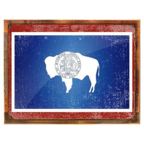 OMSC Wood-Framed Wyoming Flag Metal Sign  Rustic Decor on Reclaimed  Rustic Wood