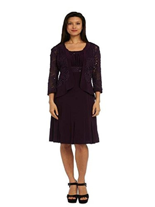 R and M Richards Mother of The Bride Short Dress Plum