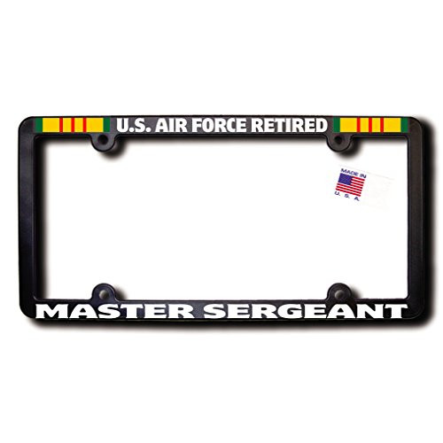 James E. Reid Design U.S. Air Force Retired Master Sergeant License Frame w Reflective Text and Vietnam Ribbons James E. Reid Design U.S. Air Force Retired Master Sergeant License Frame w Reflective Text and Vietnam Ribbons