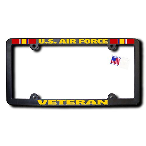 James E. Reid Design U.S. Air Force Veteran License Frame Reflective Gold Text w National Defense Service Ribbons James E. Reid Design U.S. Air Force Veteran License Frame Reflective Gold Text w National Defense Service Ribbons
