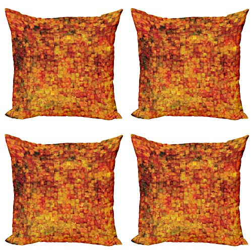 Ambesonne Burnt Orange Throw Pillow Cushion Case Pack of 4  Vintage Mosaic Background Quadratic Little Geometric Squares Faded Print  Modern Accent Double-Sided Digital Printing  20inch   Orange Mustard