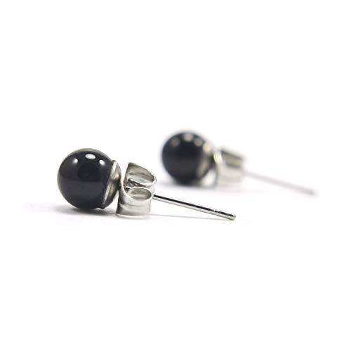 6mm Onyx Ball Stud Earrings For Men  and  Women  Hypoallergenic Surgical Steel