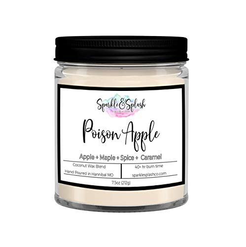 Poison Apple Coconut Wax Candle 7.5oz Scented Candle for Home Fragrance Hand Poured Clean Burning Natural Wax Candle Caramel Apple Scent