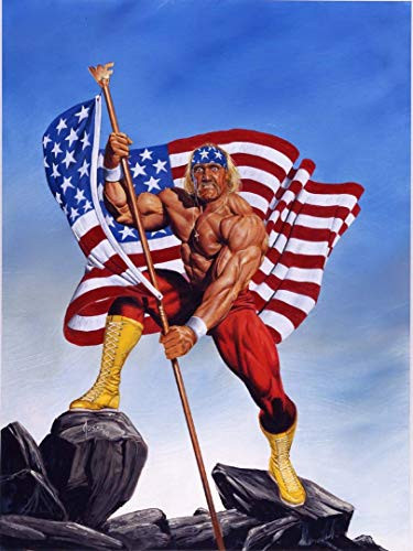 Hulk Hogan poster WWE wrestling gifts Hulk Hogan Bandana Mustache Boots Hulkamania WRESTLEMANIA Hulk Hogan figure with american flag gym decor