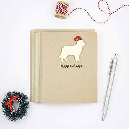 Golden Retriever Christmas Cards - Handmade Holiday Card 10 Pack - Golden with Santa hat