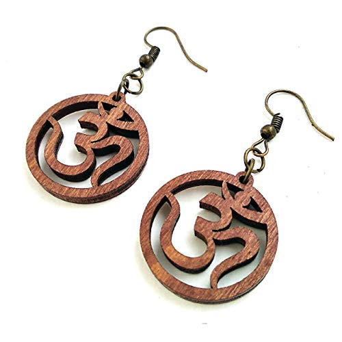 Wooden Earrings Om Shanti  0g  Laser Cut  Spiritual Yoga Boho Circle Earrings  Gift for Her