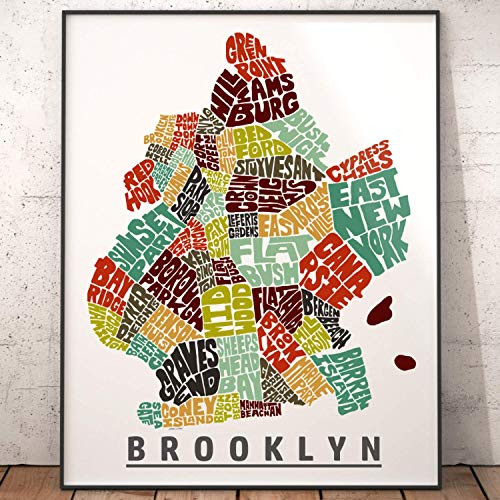 Brooklyn Neighborhood Map Print  signed print of my original hand drawn Brooklyn typography map art