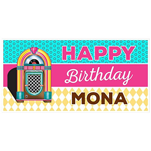 Retro 50_s Jukebox Birthday Banner Personalized Party Backdrop