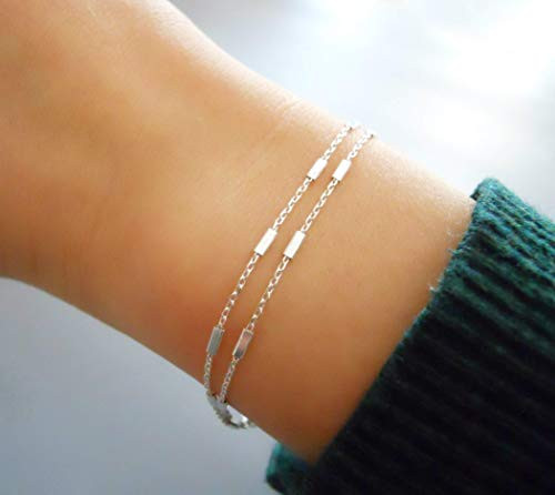 Handmade Dainty Double Stranded Sterling Silver Bracelet