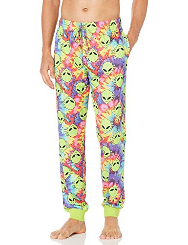 Mad Engine Men_s Tie Dyed Aliens Jogger Style Sleep Lounge Pants Pajama Bottoms  Green  XL