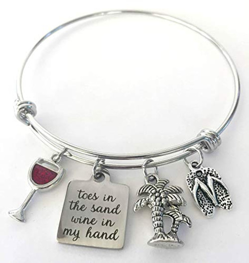 Toes in the Sand Wine in my Hand Charm Bracelet - Gift for Beach Lovers - You Choose Charms