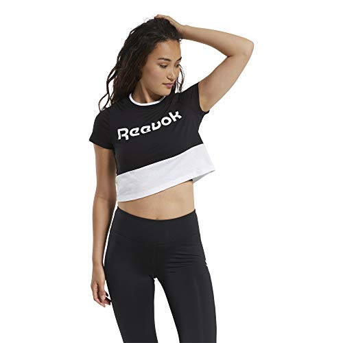 Reebok Training Essentials Linear Logo Short Sleeve Crop Top  Black  XS