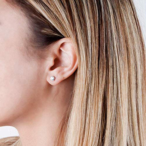 Sterling Silver 925 Zircon Diamond Stud Earrings - Small CZ Post Earrings For Women - Size 5mm