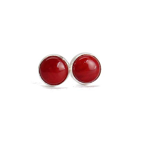 Red Bamboo Coral Stud Earrings  Small 4mm Sterling Silver