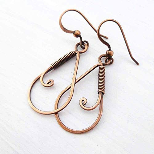 Handmade Copper Wire Wrapped Teardrop Earrings