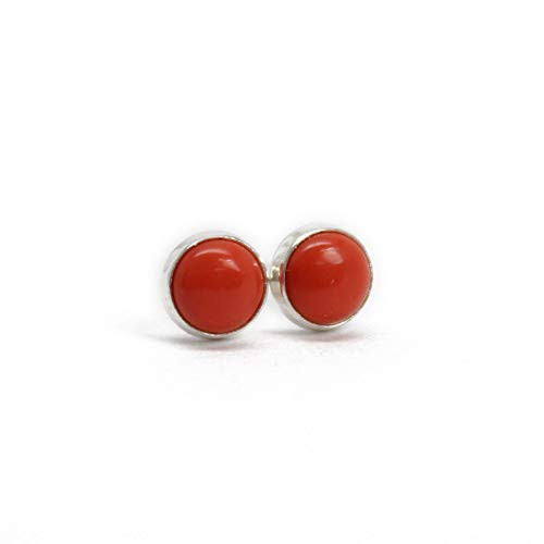 Salmon Coral Stud Earrings  Simulated 4mm  Sterling Silver