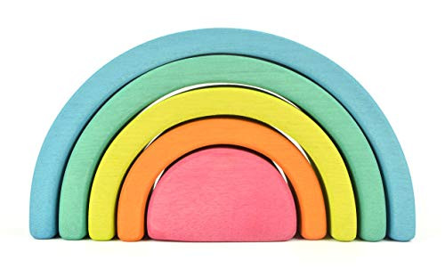 Rainbow Stacker Wooden rainbow stacking toy Building blocks Stacking puzzle Rainbow tunnel Montessori toys Rainbow stacker Waldorf toys for babies Rainbow blocks Sorting Learning 5 pieces Small Blue