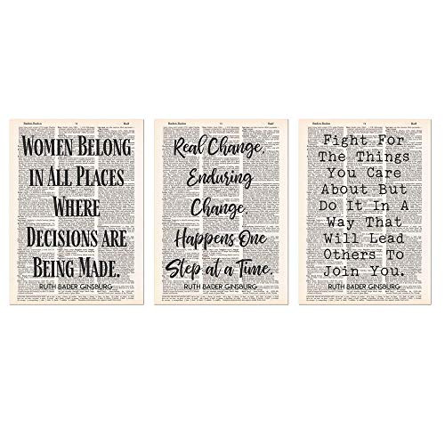 3-Pack Ruth Bader Ginsburg Quotes Bundle  Fight for the Things  Real Change  and Women Belong  Upcycled Vintage Dictionary Art Print  Notorious RBG Gift  Dictionary Wall Art  Unframed