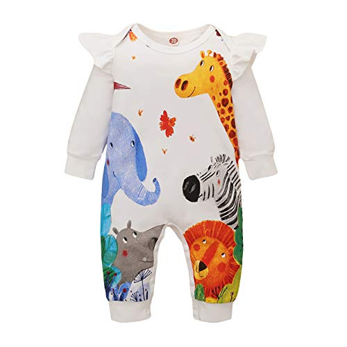 Shan-S Infant Baby Boys Girls Long Sleeve Cartoon Floral Elk Print Romper Jumpsuit