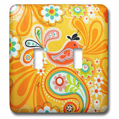 3dRose lsp_60526_2 Orange n Turquoise Paisley With Bird Double Toggle Switch
