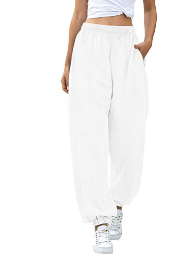HeSaYep Women_s High Waisted Sweatpants Workout Active Joggers Pants Baggy Lounge Bottoms White XL