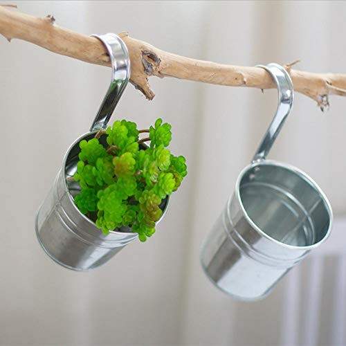 juman 5 Pcs Hanging Flower Pots  Metal Iron Hanging Flower Plant Pots Garden Pots Balcony Planters Metal Bucket Flower Holders for Plant and Flower-Silver-