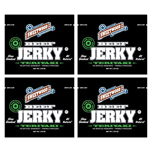 Sweetwood Smokehouse | All-Natural | Beef Jerky | Nitrite-Free | Grass-Fed | Gluten-Free | Teriyaki | 1.75oz (4 Count)
