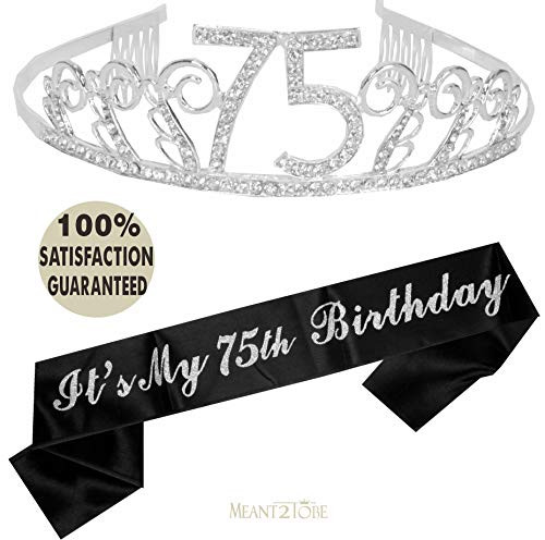 75th Birthday Tiara and Sash, Happy 75th Birthday Party Supplies, 75 & Fabulous Black Glitter Satin Sash and Crystal Tiara Birthday Crown for 75th Birthday Party Supplies and Decorations 75th Birthday Tiara and Sash, Happy 75th Birthday Party Supplies, 75 & Fabulous Black Glitter Satin Sash and Crystal Tiara Birthday Crown for 75th Birthday Party Supplies and Decorations