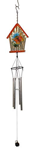 Connie N Randy Tin House with Butterfly on Flower Wind Chimes