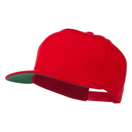 5 Panel Flat Bill Twill Snapback Solid Cap - Red OSFM