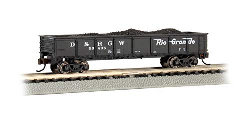 Bachmann Trains - 40_ Gondola Car - D and RGW -Black- with Removable Coal Load - N Scale