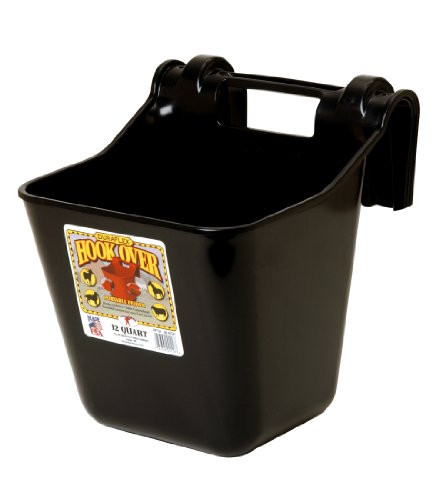 Little Giant Plastic Hook Over Feeder -Black- Heavy Duty Mountable Livestock  and  Pet Feed Bucket -12 Quart- -Item No. HF12BLACK-