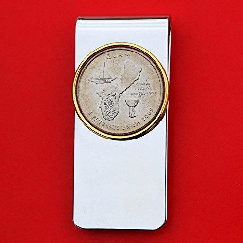 US 2009 D.C.  and  U.S. Territories Guam Quarter BU Uncirculated Coin Solid Brass Gold Silver Two Tone Money Clip New - High Quality