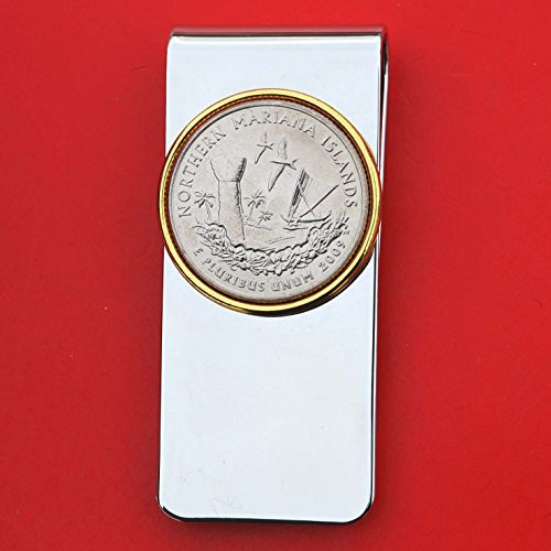 US 2009 D.C.  and  U.S. Territories Northern Mariana Islands Quarter BU Uncirculated Coin Solid Brass Gold Silver Two Tone Money Clip New - High Quality