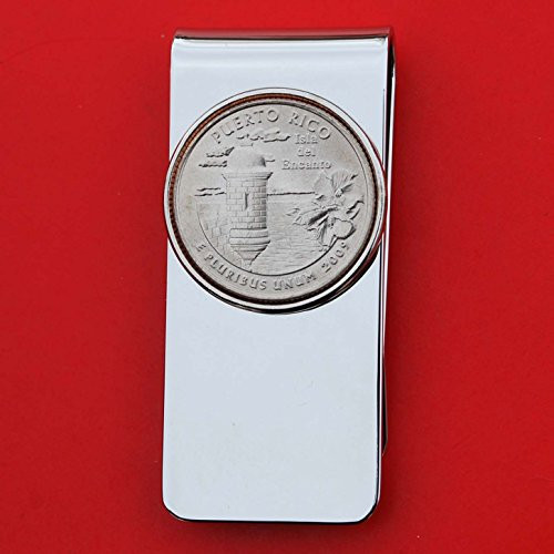 US 2009 D.C.  and  U.S. Territories Puerto Rico Quarter BU Uncirculated Coin Solid Brass Silver Tone Money Clip New - High Quality
