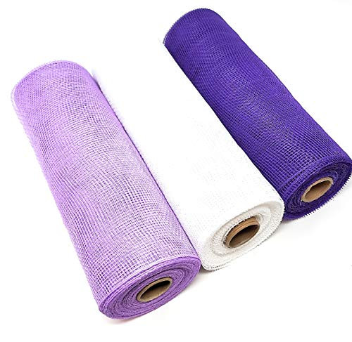 Shades of Spring Flowers 10inch  Deco Poly Mesh NonMetallic Ribbon Rolls -Purple  White  Lilac-