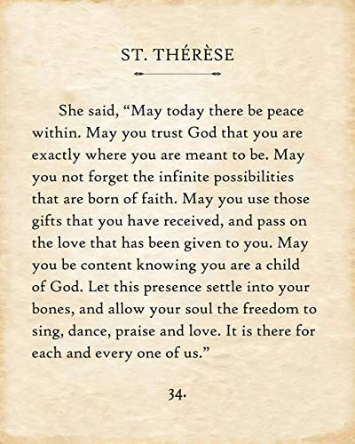 Canvas - St Therese - May Today There Be Peace - Choose Unframed Poster or Canvas - Great Inspirational and Motivational Gift and Decor for Home and Office Under Under 30