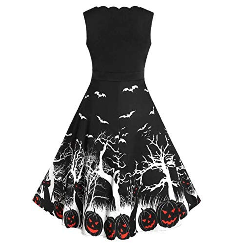 Halloween Costume VEKDONE Women_s Vintage 1950_s Sleeveless Bat Spider Pumpkin Skeleton Printed Rockabilly Party Dress?Black Small-