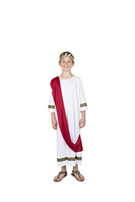 Roman Emperor Costume Set - Halloween Kids Caesar Toga and Crown Cosplay  S White