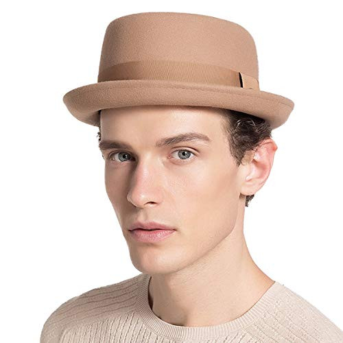 F FADVES Pork Pie Hat 100 Percent  Wool Felt Men_s Porkpie Breaking Bad Hats Flat Top Mens Fedora Camel