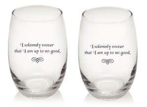 I Solemnly Swear That I Am Up To No Good Unique Harry Potter Style Dishwasher Safe Stemless 15 ounce Funny Wine Glass Set of 2