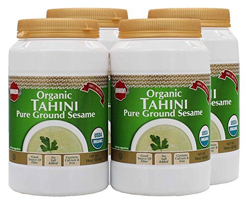 Baron_s USDA Organic Tahini Pure Sesame Paste - Rich  and  Creamy for Hummus  Baba Ghanoush  and  Dressings - Kosher  Vegan  Unsalted Ground Seeds - Gluten-  and  Peanut-Free  Keto-Friendly - 4 Jars of 16 Oz.