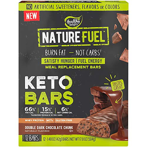 Nature Fuel Keto Bars Meal Replacement Bars with Whey Protein and MCTs  Burn Fat 7 Fuel Energy Double Dark Chocolate Chunk -12 Bars- Nature Fuel Keto Bars Meal Replacement Bars with Whey Protein and MCTs  Burn Fat 7 Fuel Energy Double Dark Chocolate Chunk -12 Bars-